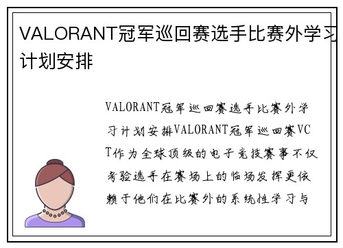 VALORANT冠军巡回赛选手比赛外学习计划安排